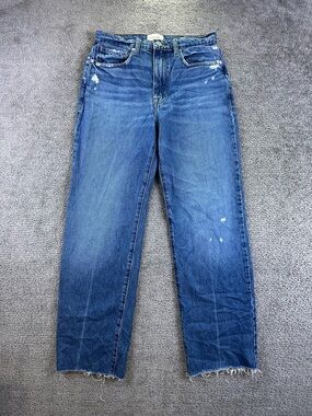 FRAME Le Jane Jeans Mariner Clean  Frayed Raw Hem Distressed High Rise Wide Leg